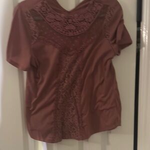 Self Esteem Pink Short Sleeve Blouse with Lace Detail